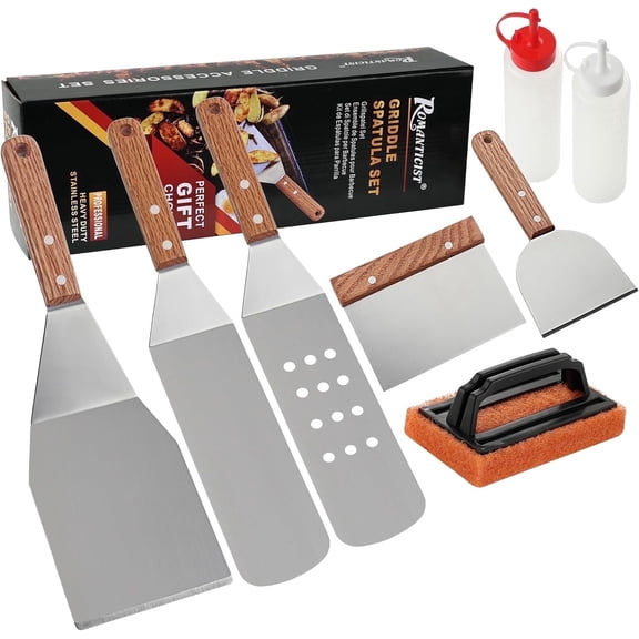 ROMANTICIST 8Pc Griddle Accessories Kit - Stainless Steel Grill Spatula Set, Perfect Gift for Outdoor Cooking & Holiday BBQs