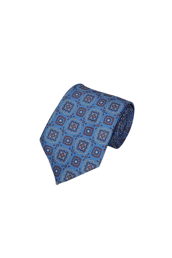 BURGUNDY, GOLD ON JET BLUE CONSERVATIVE PRINTED DESIGN Standard Necktie