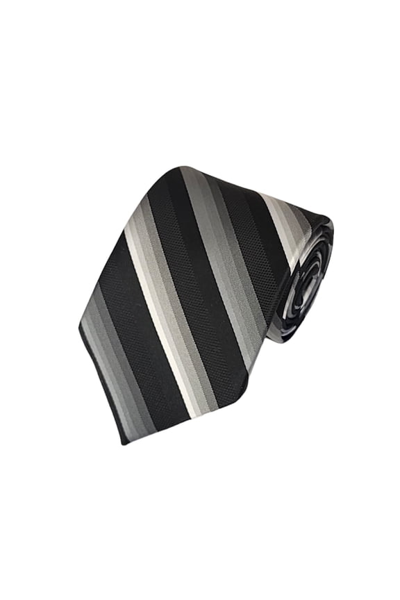 BLACK, GREY AND WHITE MULTIPLE STRIPES WOVEN NECKTIE
