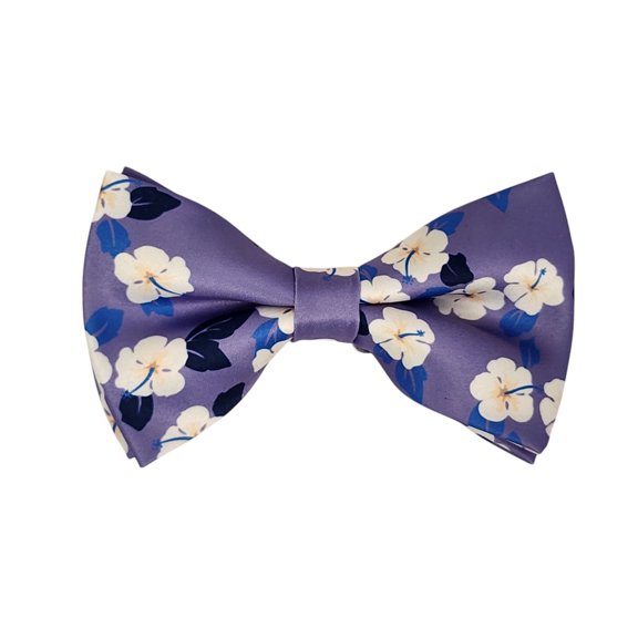ROMARIO MANZINI Black, White Floral on Lavender PRINTED DESIGN Pre-Tied Bow Tie
