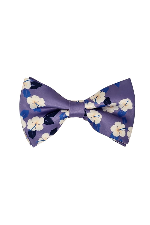 Black, White Floral on Lavender PRINTED DESIGN Pre-Tied Bow Tie