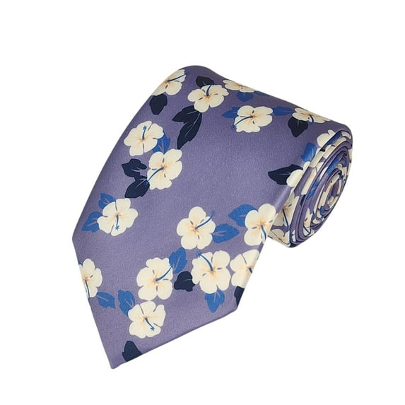 ROMARIO MANZINI Black, White Floral on Lavender PRINTED DESIGN TIE