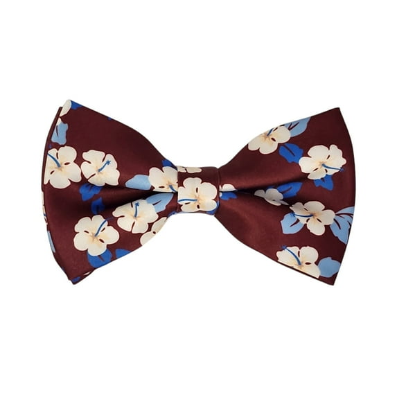 ROMARIO MANZINI Blue, White Floral on Burgundy PRINTED DESIGN Pre-Tied Bow Tie