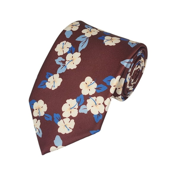 ROMARIO MANZINI Blue, White Floral on Burgundy PRINTED DESIGN TIE
