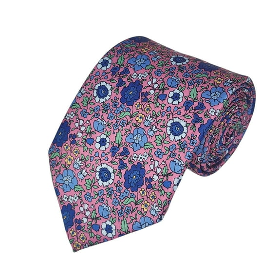ROMARIO MANZINI Blue, Yellow Floral on Rose Pink PRINTED DESIGN TIE