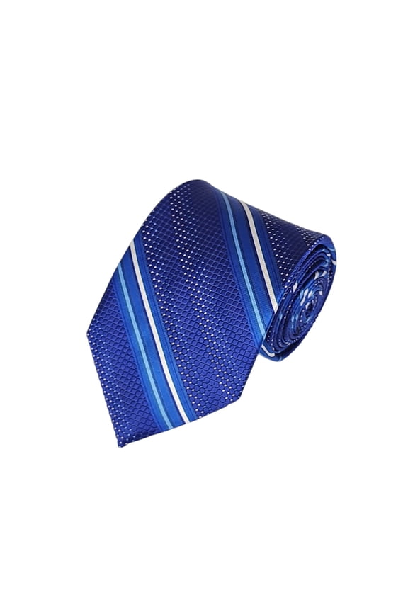 White ,Blue Pin Stripes on Royal Blue and Blue WOVEN NECKTIE
