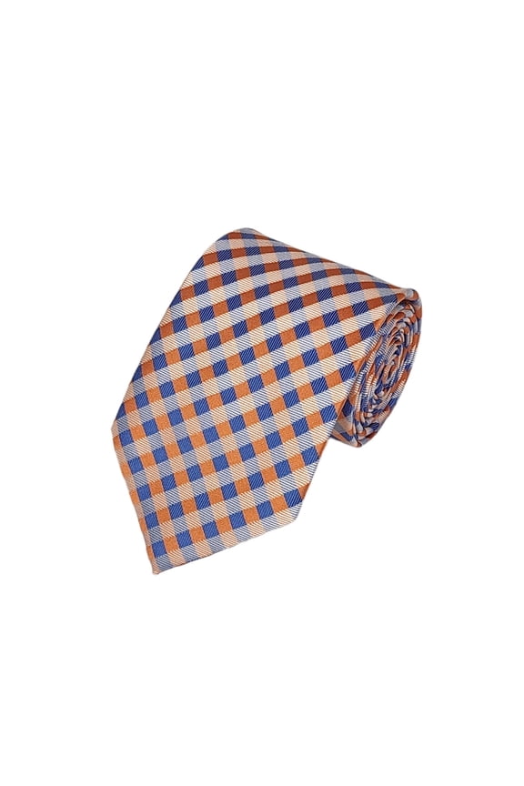ORANGE AND STEEL BLUE CHECKERED WOVEN NECKTIE