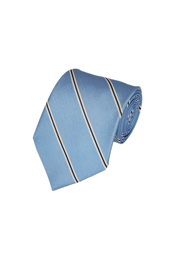 BLACK AND WHITE PIN STRIPE ON SKY BLUE DESIGN WOVEN NECKTIE
