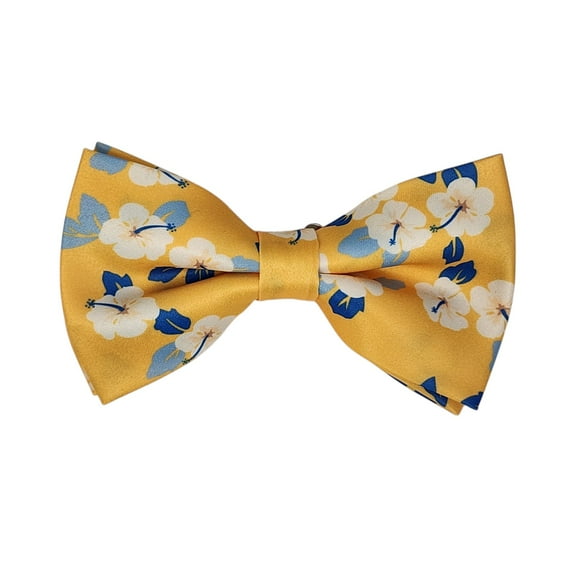 ROMARIO MANZINI White, Blue Floral on Yellow PRINTED DESIGN Pre-Tied Bow Tie