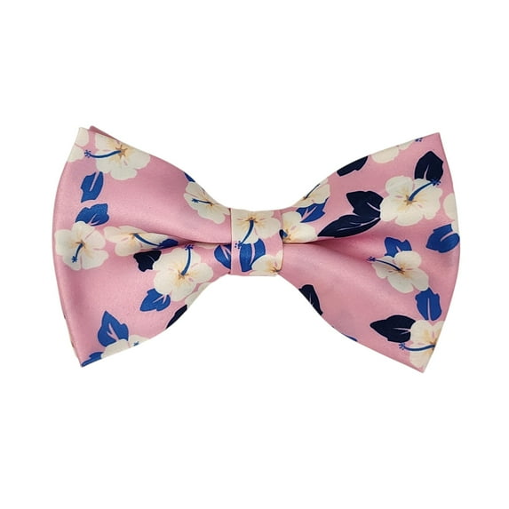 ROMARIO MANZINI White Floral on Pink PRINTED DESIGN Pre-Tied Bow Tie