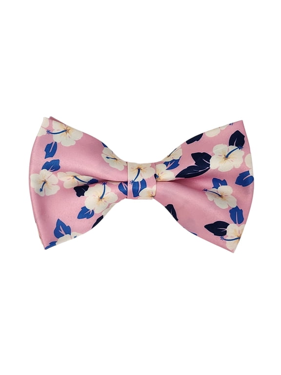 White Floral on Pink PRINTED DESIGN Pre-Tied Bow Tie