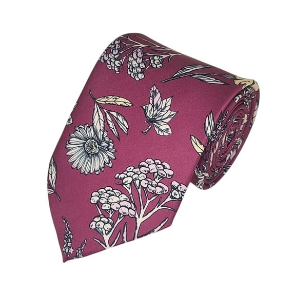 ROMARIO MANZINI White Floral on Raspberry PRINTED DESIGN TIE