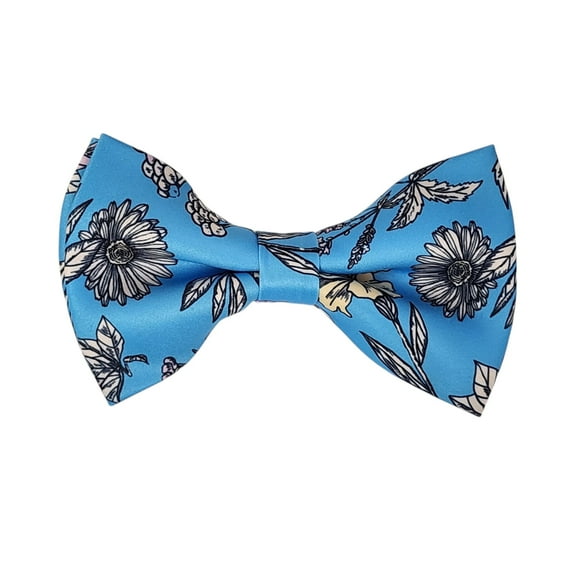 ROMARIO MANZINI White Floral on Sky Blue PRINTED DESIGN Pre-Tied Bow Tie