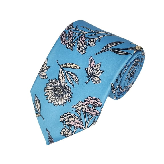 ROMARIO MANZINI White Floral on Sky Blue PRINTED DESIGN TIE
