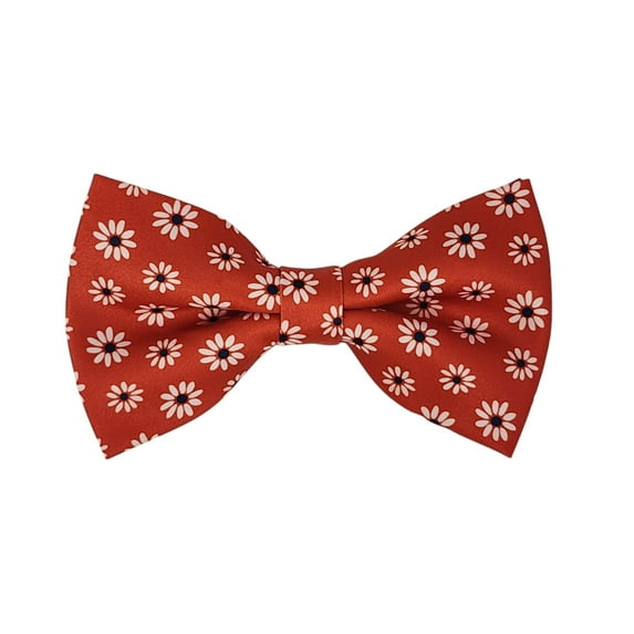 ROMARIO MANZINI White Flower on Coral Red PRINTED DESIGN Pre-Tied Bow Tie