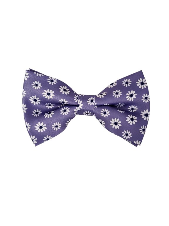White Flower on Lavender PRINTED DESIGN Pre-Tied Bow Tie