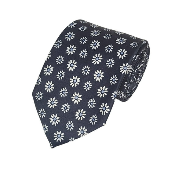 ROMARIO MANZINI White Flower on Navy PRINTED DESIGN TIE