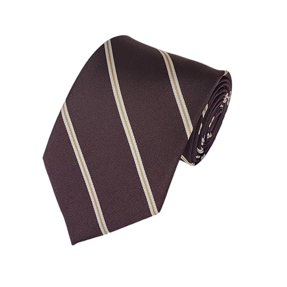 ROMARIO MANZINI BEIGE AND TAN PIN STRIPE ON COFFEE BROWN DESIGN WOVEN NECKTIE