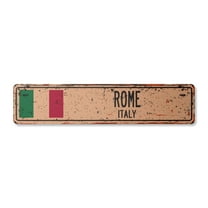 ROME ITALY Vintage Aluminum Street Sign Italian flag city country road rustic metal tin wall gift | Indoor/Outdoor | 30" Wide