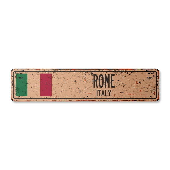 ROME ITALY Vintage Aluminum Street Sign Italian flag city country road rustic metal tin wall gift | Indoor/Outdoor | 30" Wide