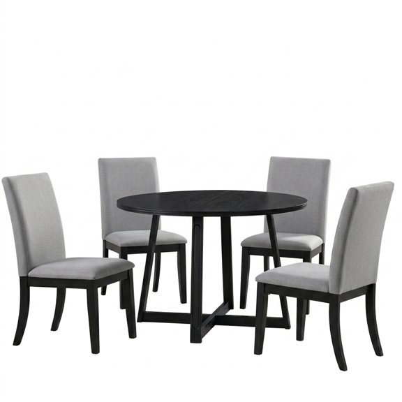ROME + OAK Dining Furniture Set with 4 Remy Chairs & Worton 45" Round Table, Black Finish