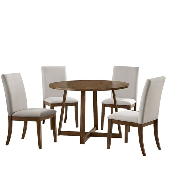 ROME + OAK Dining Furniture Set with 4 Remy Chairs & Worton 45" Round Table, Weathered Oak