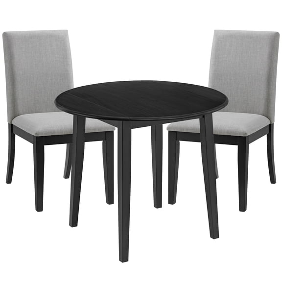 ROME + OAK Dining Room Set w/ 2 Remy Ash Grey Fabric Chairs & Drop Leaf 22-36" Table,Black