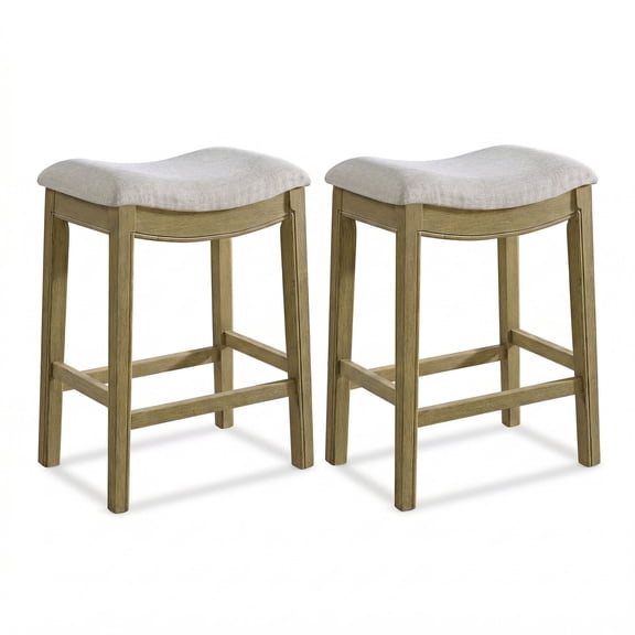 ROME + OAK Parker 26" Backless Saddle Kitchen Counter Stool, Natural, Cream Upholstery, 2 Pack