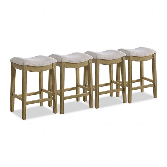 ROME + OAK Parker 26" Backless Saddle Kitchen Counter Stool, Natural, Cream Upholstery, 4 Pack