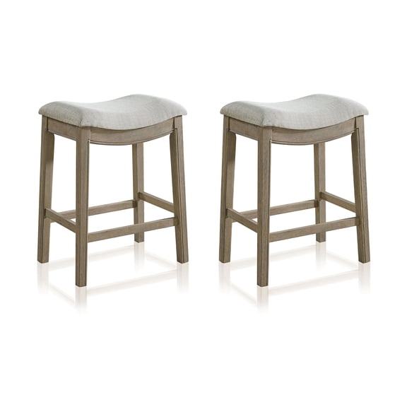 ROME + OAK Parker 26" Backless Saddle Kitchen Counter Stool, Oak, Grey Upholstery, 2 Pack