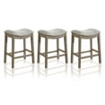 thumbnail image 1 of ROME + OAK Parker 26" Backless Saddle Kitchen Counter Stool, Oak, Grey Upholstery, 3 Pack, 1 of 12