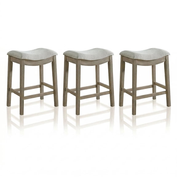 ROME + OAK Parker Backless Saddle Counter Stool - Upholstered - 3 Pack, Gray, 26 in