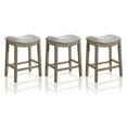thumbnail image 1 of ROME + OAK Parker 26" Backless Saddle Kitchen Counter Stool, Oak, Grey Upholstery, 3 Pack, 1 of 12
