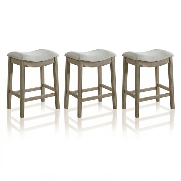ROME + OAK Parker 26" Backless Saddle Kitchen Counter Stool, Oak, Grey Upholstery, 3 Pack