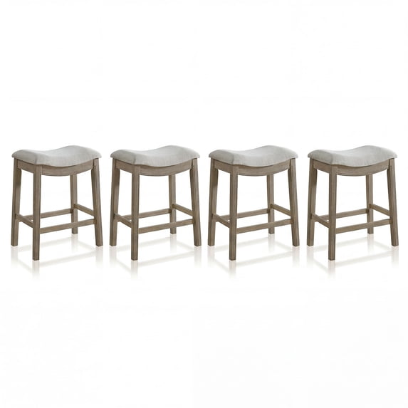 ROME + OAK Parker 26" Backless Saddle Kitchen Counter Stool, Oak, Grey Upholstery, 4 Pack