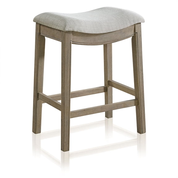 ROME + OAK Parker 26" Backless Saddle Kitchen Counter Stool, Oak, Grey Upholstery