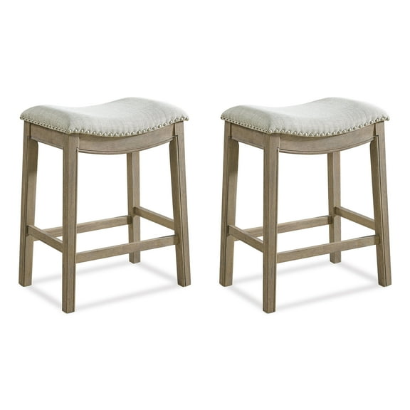 ROME + OAK Parker Backless Kitchen Counter Stool, Oak with Grey Upholstery, Set of 2