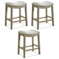 thumbnail image 1 of ROME + OAK Parker Backless Kitchen Counter Stool, Oak with Grey Upholstery, Set of 3, 1 of 13