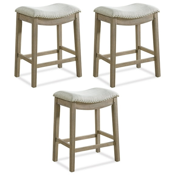 ROME + OAK Parker Backless Kitchen Counter Stool, Oak with Grey Upholstery, Set of 3