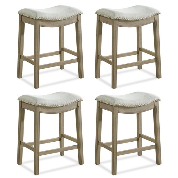 ROME + OAK Parker Backless Kitchen Counter Stool, Oak with Grey Upholstery, Set of 4