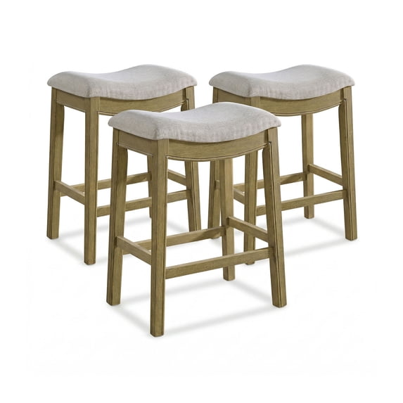 ROME + OAK Parker 26" Backless Saddle Kitchen Counter Stool, Natural, Cream Upholstery, 3 Pack