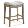 thumbnail image 1 of ROME + OAK Parker 26" Backless Saddle Kitchen Counter Stool, Reclaimed Oak,Ash Grey Fabric, 1 of 13