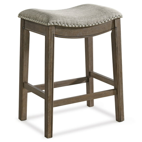 ROME + OAK Parker 26" Backless Saddle Kitchen Counter Stool, Walnut w/Grey Fabric