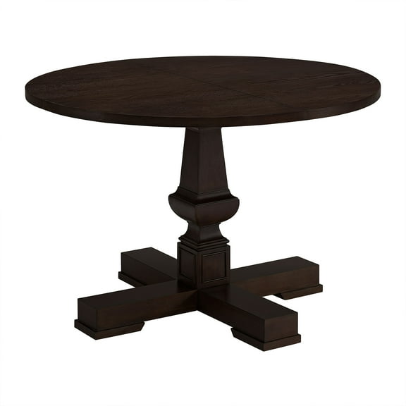 ROME + OAK Rumson 44" Modern Farmhouse Pedestal Wooden Dining Table, Dark Brown
