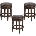 thumbnail image 1 of ROME + OAK Runyan 26" Backless Swivel Counter Stool, Walnut with Brown Leather, Set of 3, 1 of 4