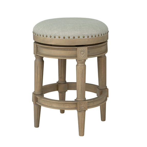 ROME + OAK Runyan 26" Backless Swivel Counter Stool in Reclaimed Oak with Ash Grey Fabric