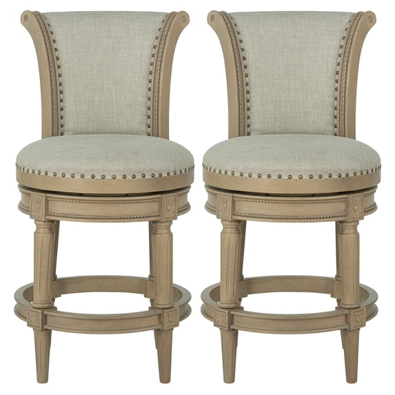 ROME + OAK Runyan 26" Swivel Counter Stool in Reclaimed Oak with Ash Grey Fabric, Set of 2