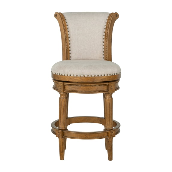 ROME + OAK Runyan Swivel Counter Stool - Weathered Oak, Sand Fabric - 26 in