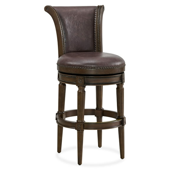 Open Box ROME + OAK Runyan 31" Swivel Bar Stool in Dark Walnut Finish w/Vintage Brown Vegan Leather