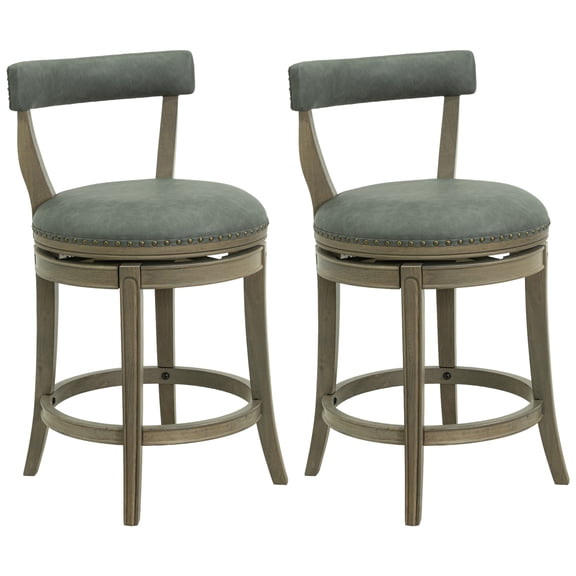 ROME + OAK Ruxban 26" Swivel Counter Stool, Reclaimed Oak, Stone Vegan Leather, Set of 2